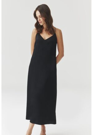 Rochie midi dreapta cu bretele inguste - Negru