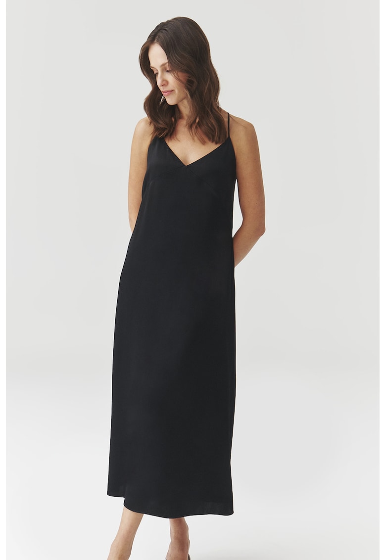 Rochie midi dreapta cu bretele inguste - Negru