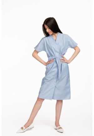 Rochie de bumbac cu buzunare laterale Michaela - Albastru deschis