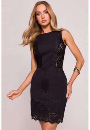 Rochie tip creion cu insertii din dantela - - Negru
