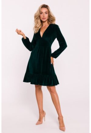 Rochie din velur cu bust - Verde