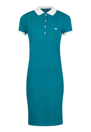 Rochie polo din amestec de bumbac - Alb optic/Albastru petrol