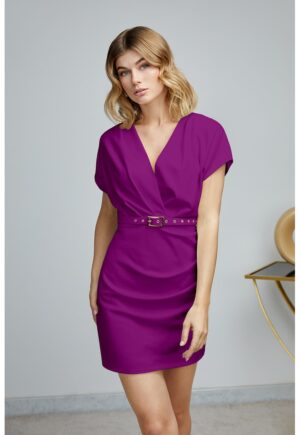 Rochie mini cu decolteu in V si o curea asortata Oslo - Violet