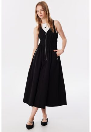 Rochie midi cu buzunare laterale - Negru