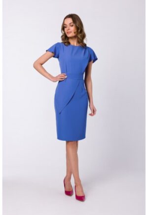 Rochie creion cu maneci scurte - - Albastru