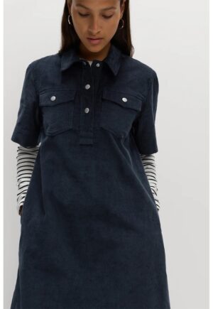 Rochie scurta din reiat cu buzunare - Bleumarin
