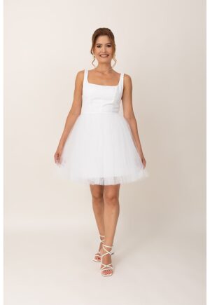 Rochie cu decolteu patrat - Alb