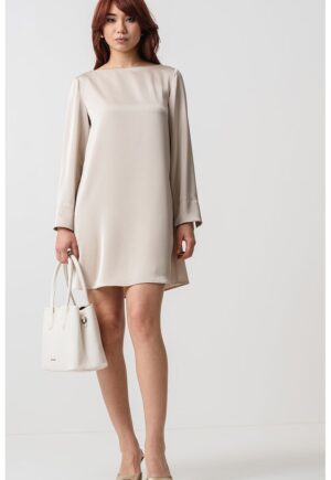 Rochie de satin cu croiala in A - Maro camel
