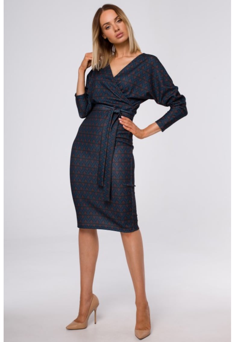 Rochie bodycon midi imprimata - - Negru