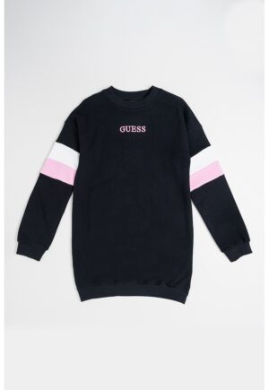 Rochie cu benzi contrastante pe maneci si logo brodat - Alb/Negru/Roz