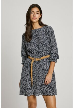 Rochie lejera cu model floral - Alb murdar/Bleumarin