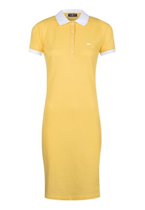 Rochie polo din amestec de bumbac - Galben sofran/Alb optic