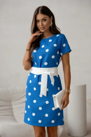 Rochie albastra cu buline albe s...