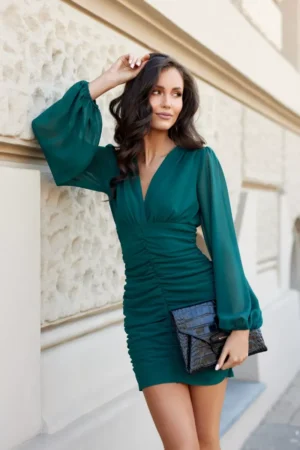 Rochie scurta eleganta verde cu ...
