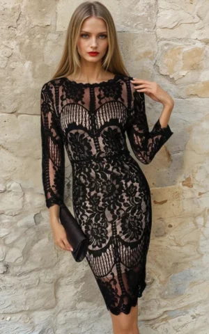 Rochie midi din dantela neagra A...