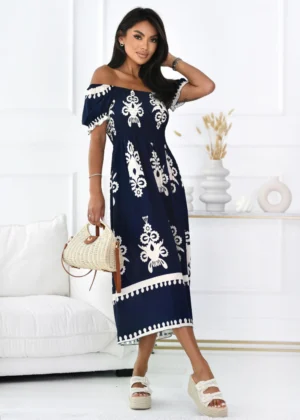 Rochie bleumarin cu imprimeu cre...