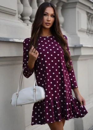 Rochie bordo din bumbac cu bulin...