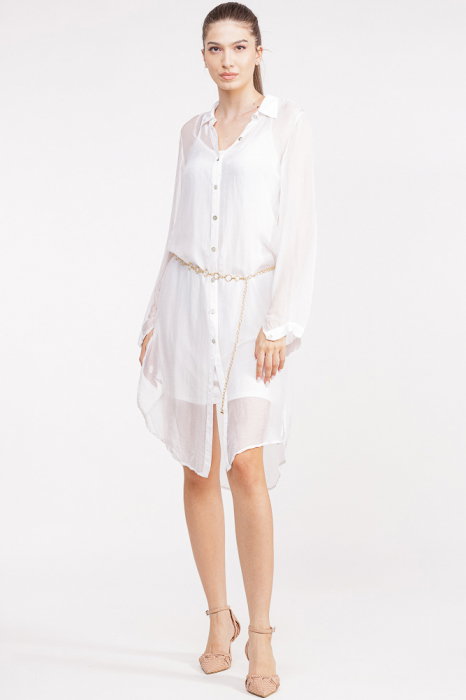 Rochie camasa din matase si vascoza alba