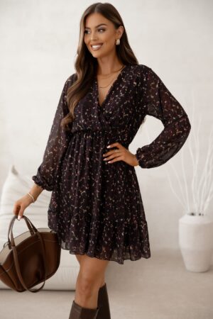 Rochie ciocolatie cu imprimeu ab...