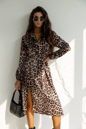 Rochie cu imprimeu leopard si cr...