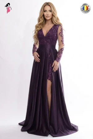 Rochie de seara lunga din tafta si broderie
