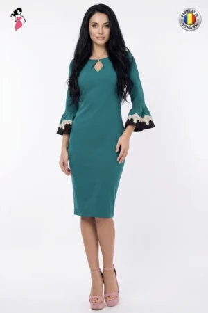 Rochie de ocazie de culoare verde conica de lungime midi