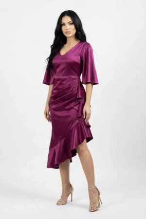 Rochie eleganta din tesatura vaporoasa satinata de culoare mov
