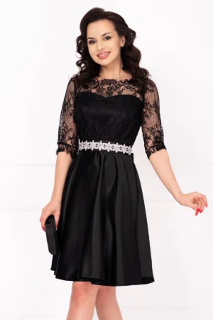 Rochie de ocazie neagra in clos Alison cu maneci din dantela