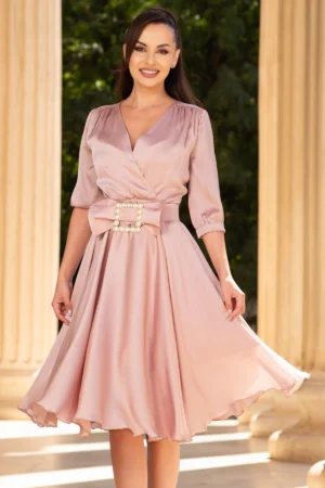 Rochie de ocazie Pretty Girl roz prafuit in clos cu cordon detasabil tip funda