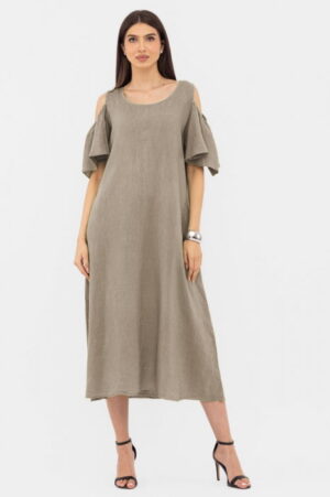 Rochie din in cu umerii goi