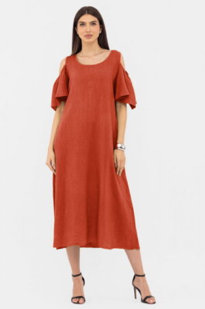 Rochie A-line din in cu umerii goi
