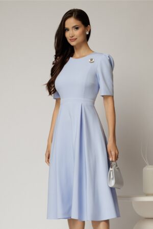 Rochie DY Fashion bleu midi cu pliuri pe fusta si design cu detaliu la bust
