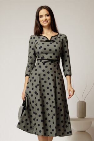 Rochie DY Fashion kaki cu buline cu decupaj si funda la decolteu