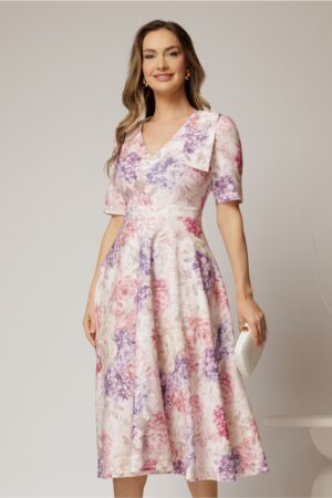 Rochie DY Fashion midi clos cu funda pe umar si print lila