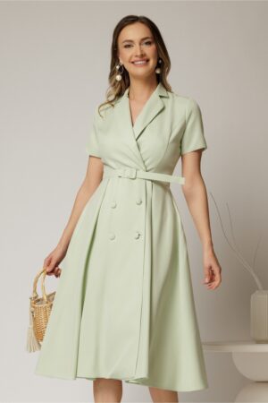 Rochie DY Fashion midi verde fistic cu decolteu petrecut si curea in talie
