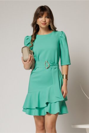 Rochie DY Fashion verde scurta cu volanase pe fusta si cordon detasabil