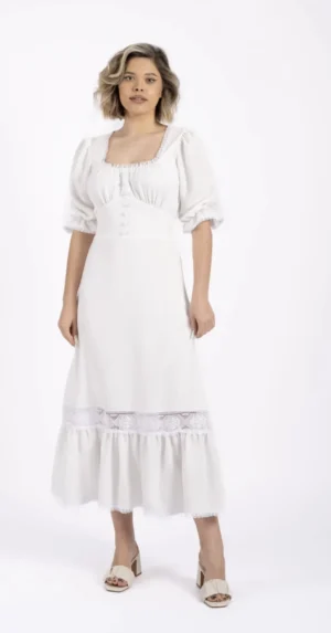 Rochie vaporoasa midi alba din vascoza