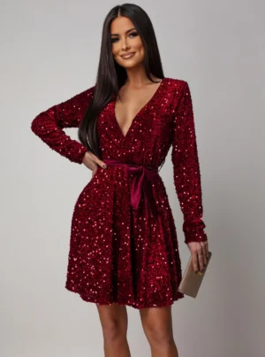 Rochie eleganta bordo scurta cu ...