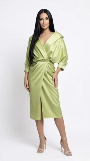 Rochie eleganta din tafta cu aspect petrecut si slit pe picior