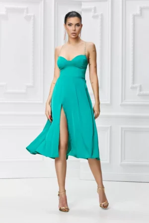 Rochie eleganta din voal cu spatele gol si slit pe picior
