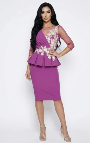 Rochie eleganta conica cu peplum si broderie
