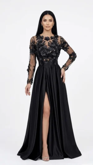 Rochie lunga din tafta neagra cu slit pe picior