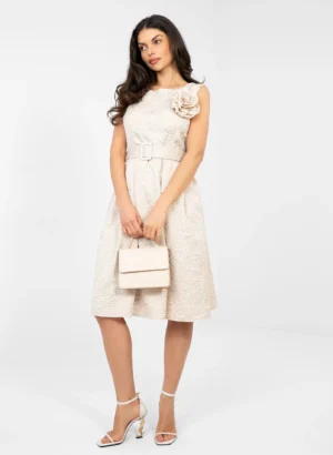 Rochie eleganta midi bej cu text...