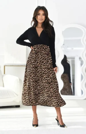 Rochie midi cu imprimeu leopard ...