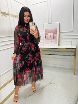 Rochie eleganta neagra cu imprim...