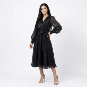 Rochie din organza cu croi in clos si decolteu petrecut
