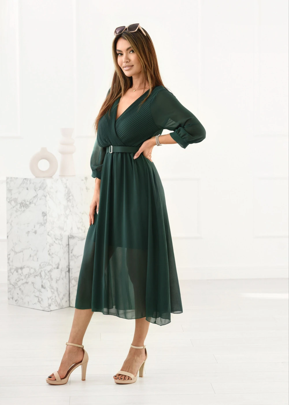Rochie eleganta verde cu decolte... - imagine 2