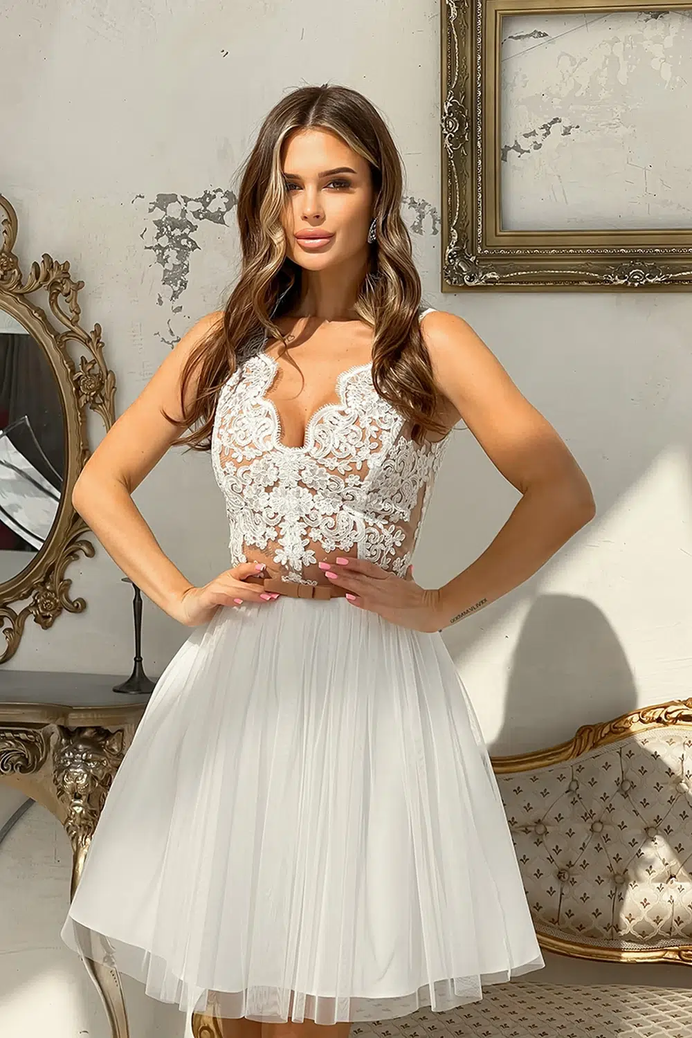 Rochie alba eleganta cu dantela ... - imagine 2