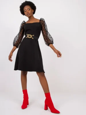 Rochie neagra eleganta cu maneci...