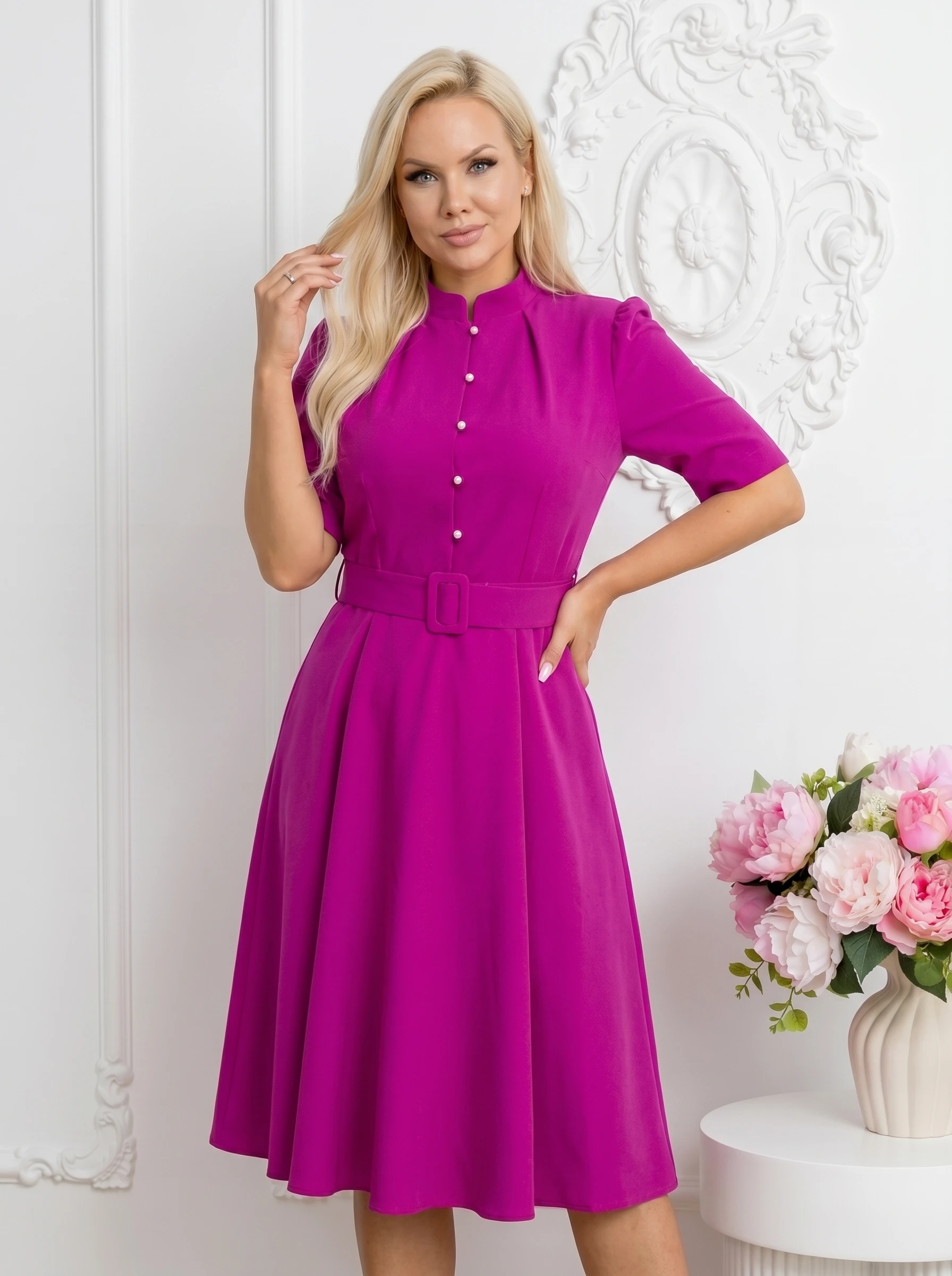 Rochie fucsia eleganta cu nastur... - imagine 2